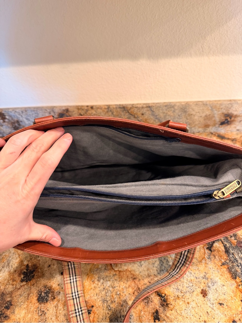 Burberry Blue Tote with leather Trim - Picture 7 of 7